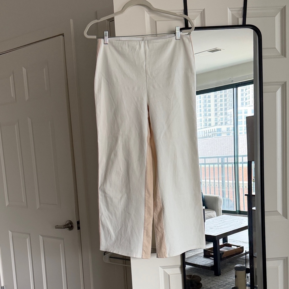 Lysse Wide Leg Pants in Cream with Tan Inner Panel